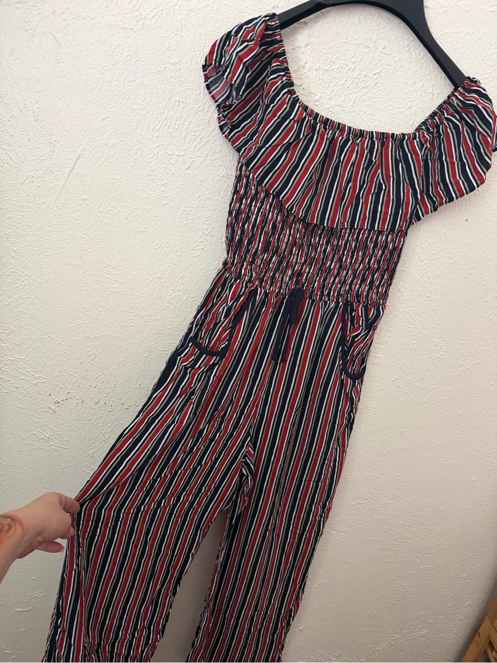 Xhilaration Striped Off-Shoulder Jumpsuit